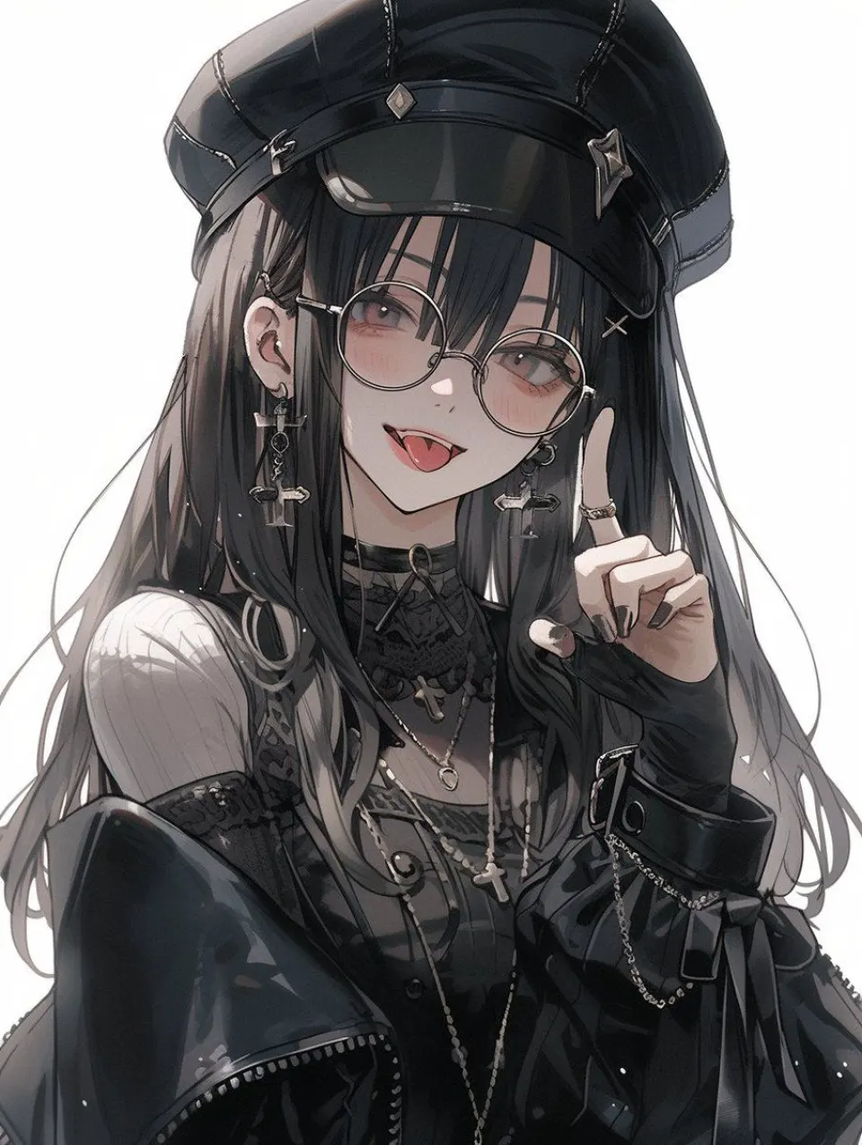哥特风黑帽眼镜少女