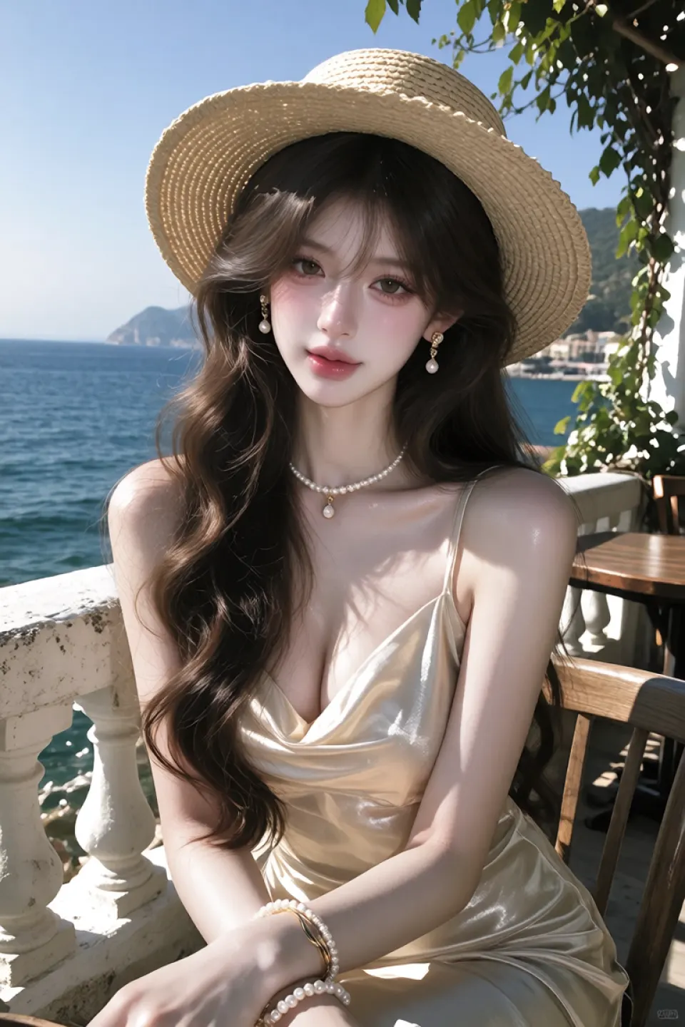 海边露台珍珠配饰夏日写真