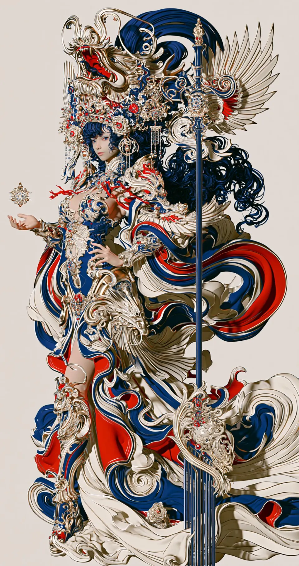 蓝红金配色东方神话女武神