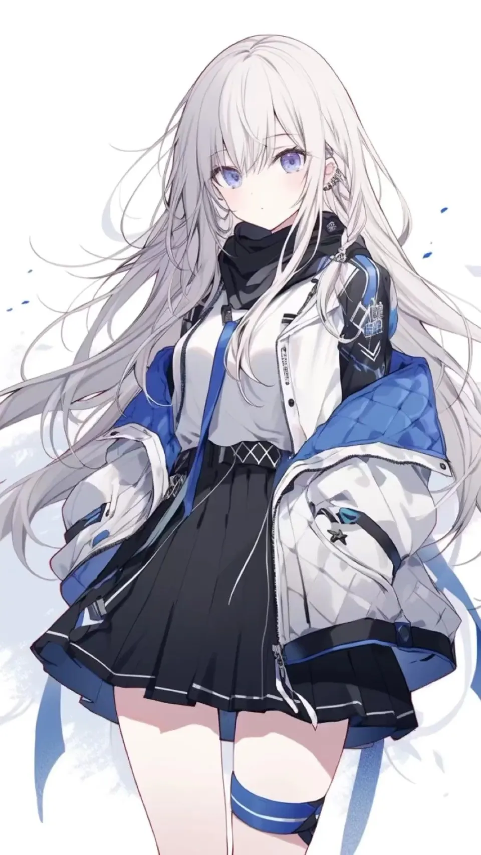 银发蓝瞳街头风少女插画