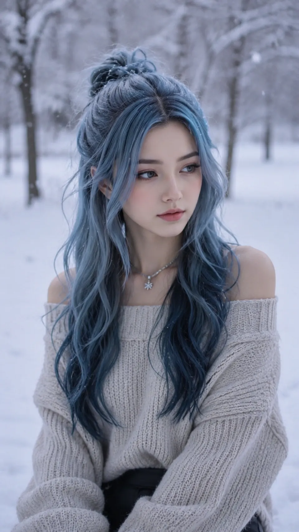 雪境蓝发少女