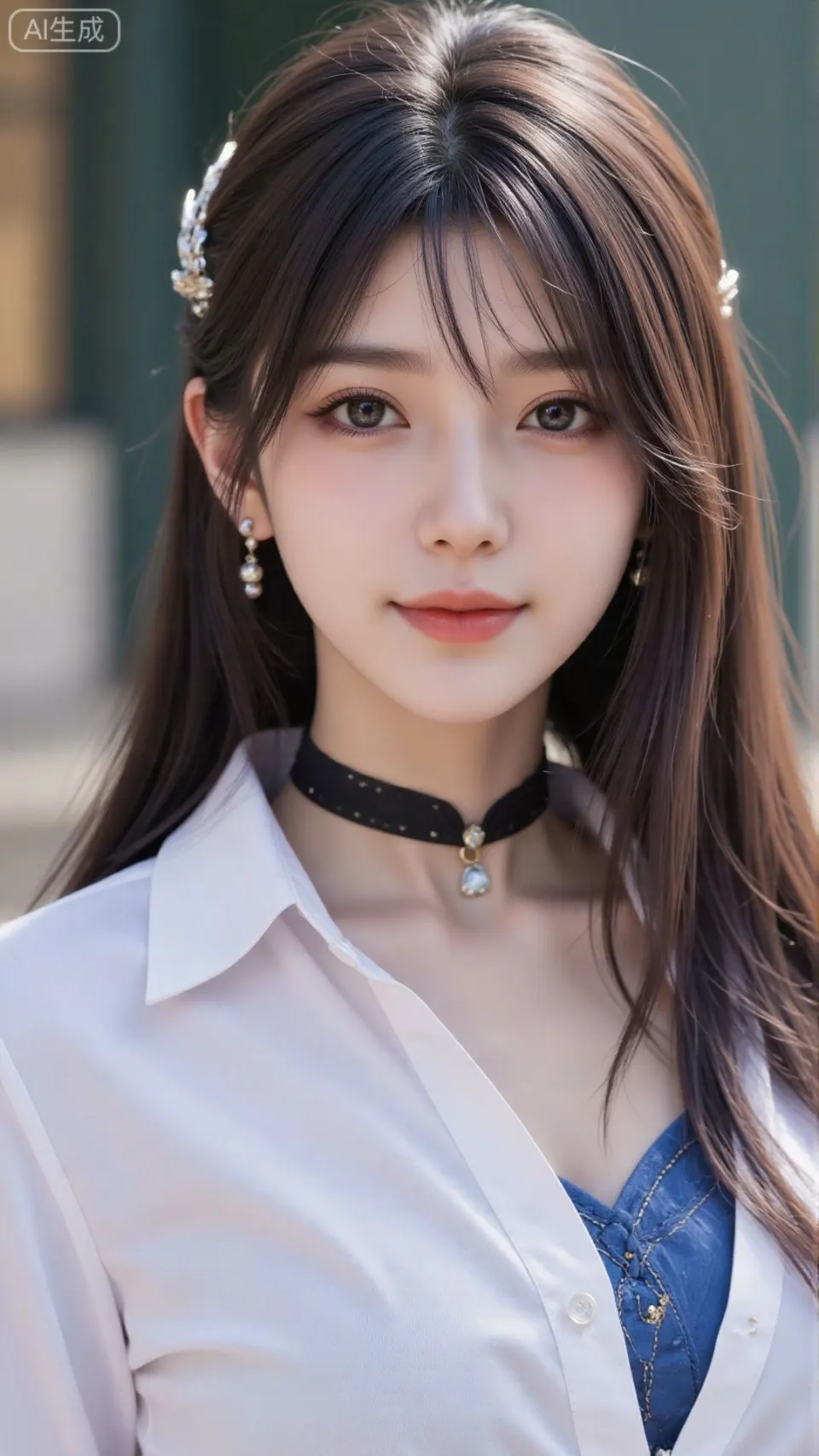白衬衫蓝裙少女