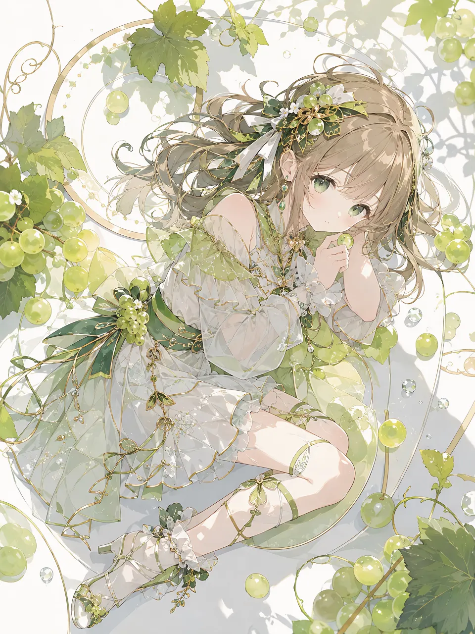 青葡萄藤下的精灵少女