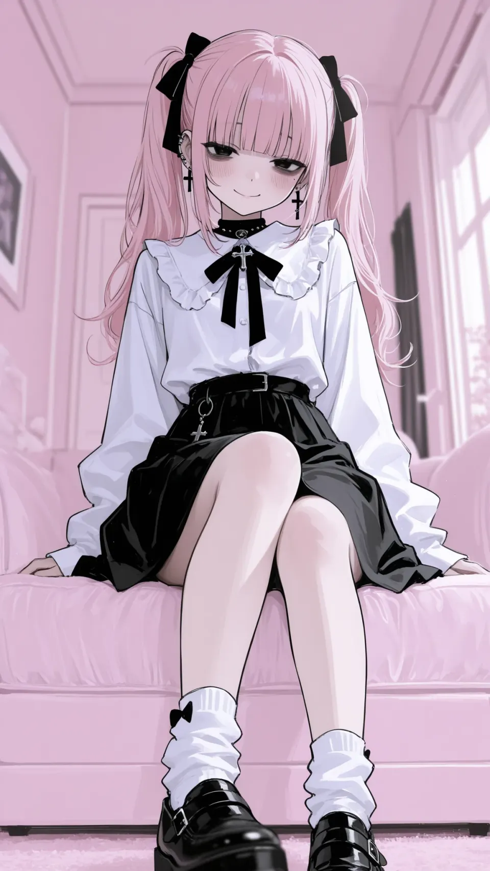 粉色室内双马尾少女