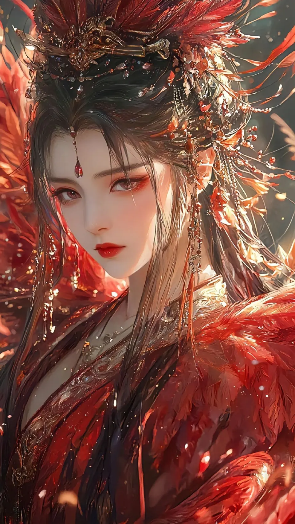 绛红发饰古装女子