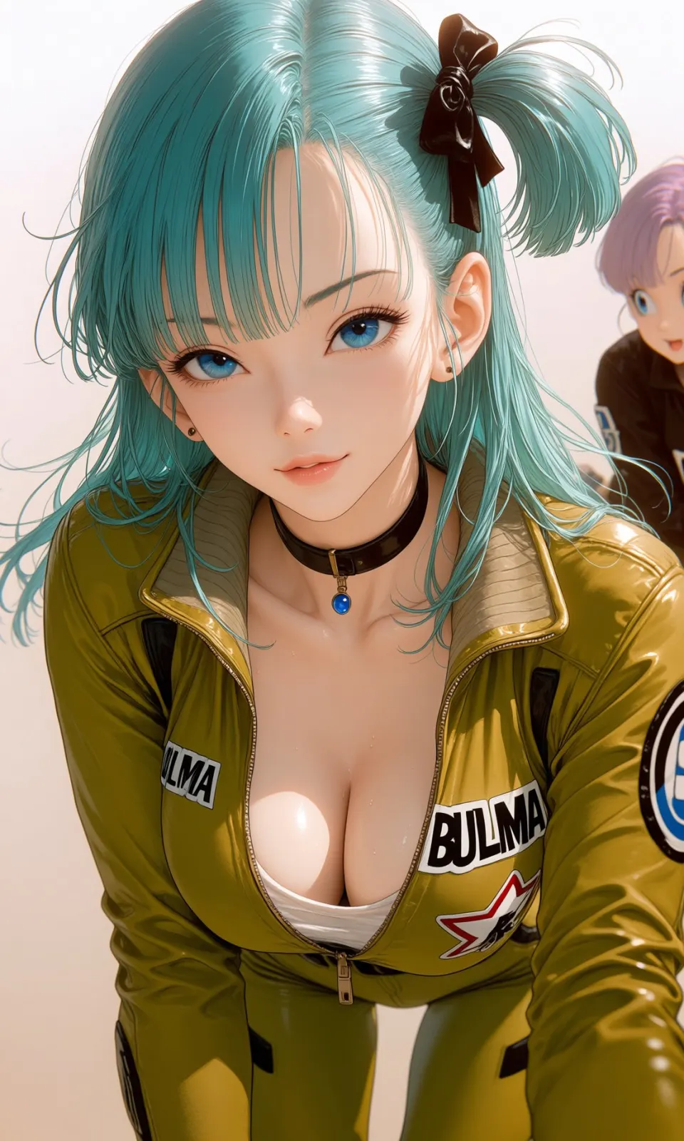 蓝发少女布尔玛风格夹克插画