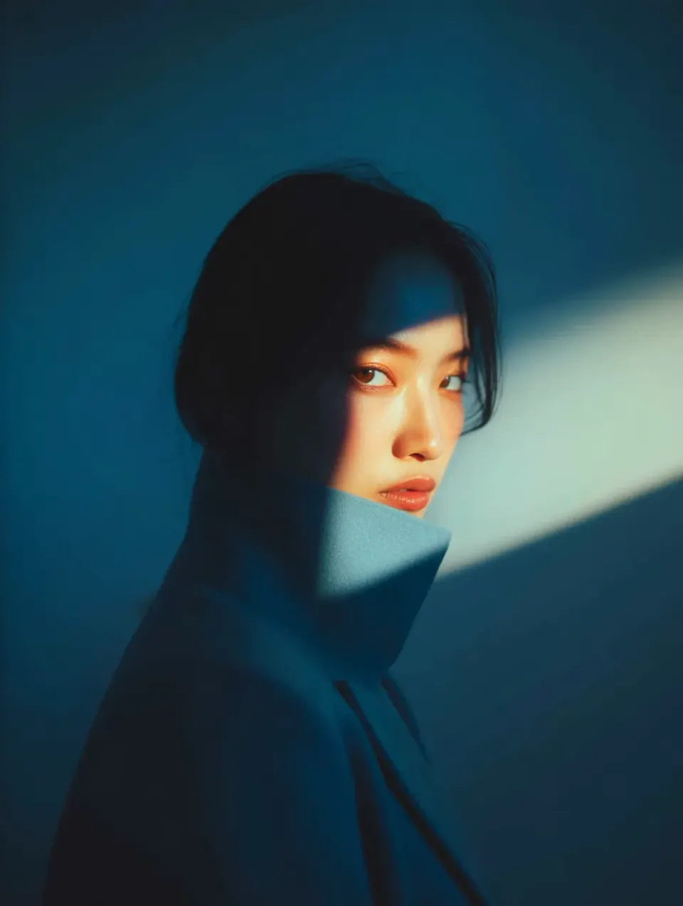 蓝色高领中的回眸