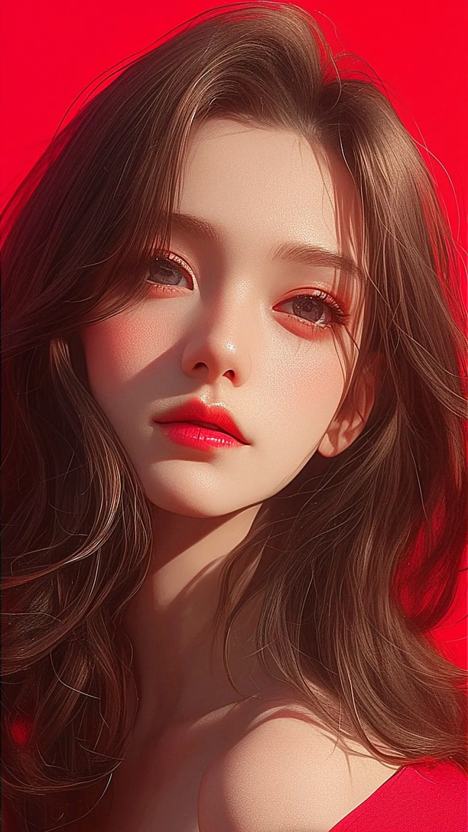 红色背景中的棕发角色