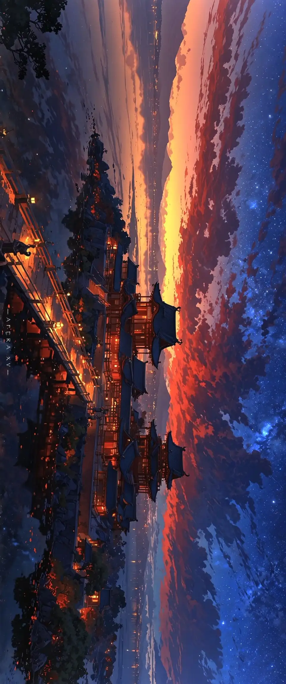 星空火光中的山城