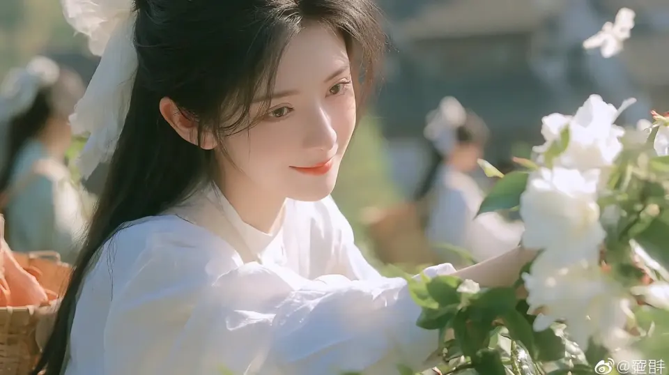 白衣女子与白花