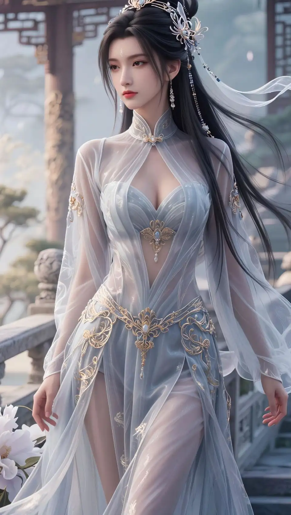 云台上的白衣古风女性
