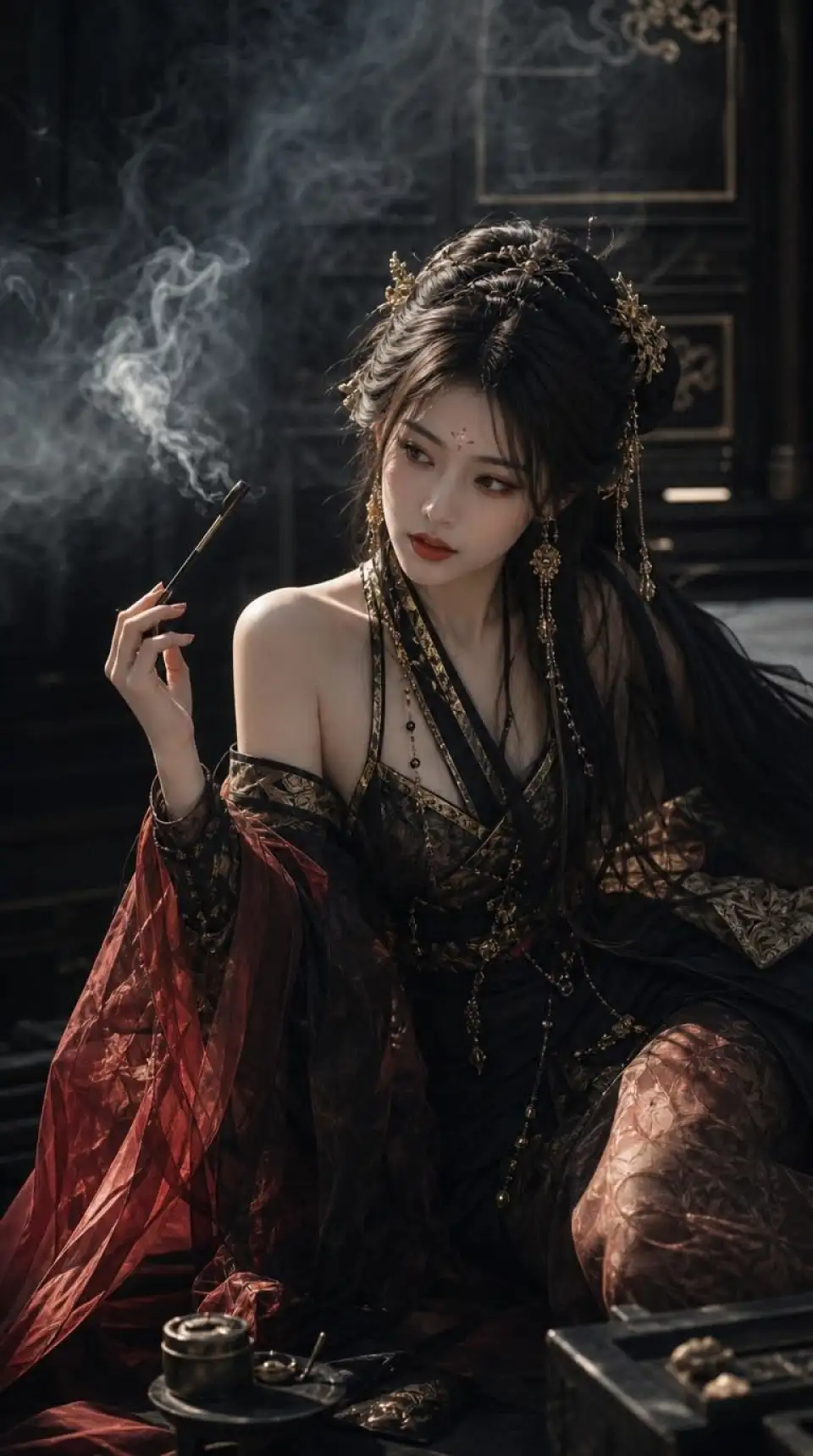 古风仕女持烟管写真