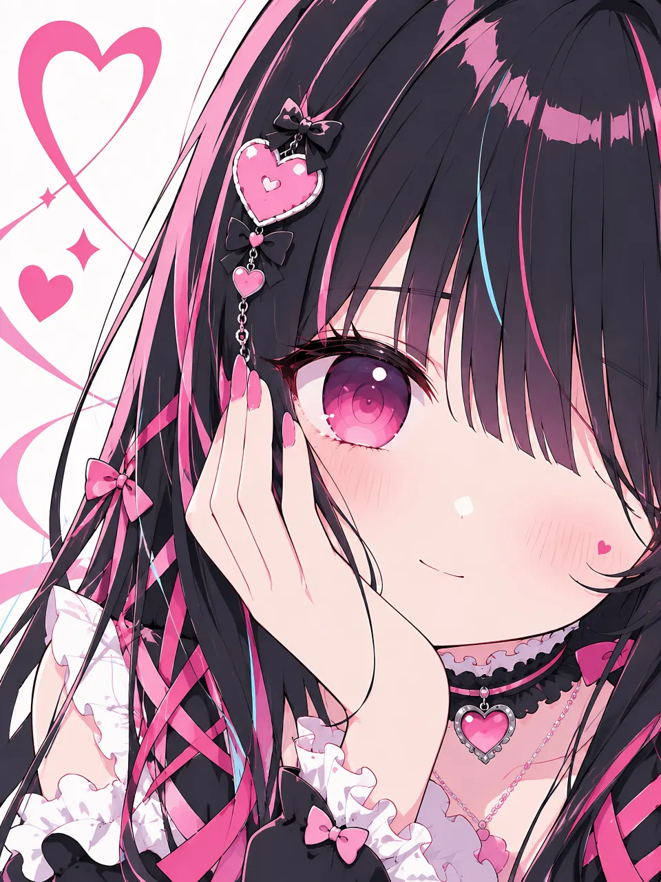 粉黑系爱心少女插画