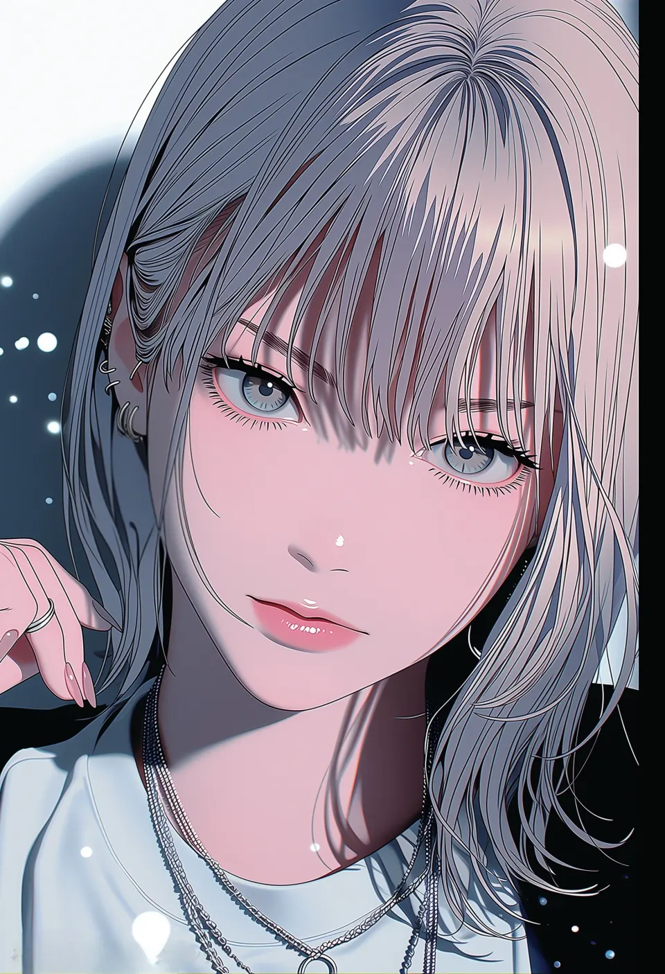 银发少女肖像插画