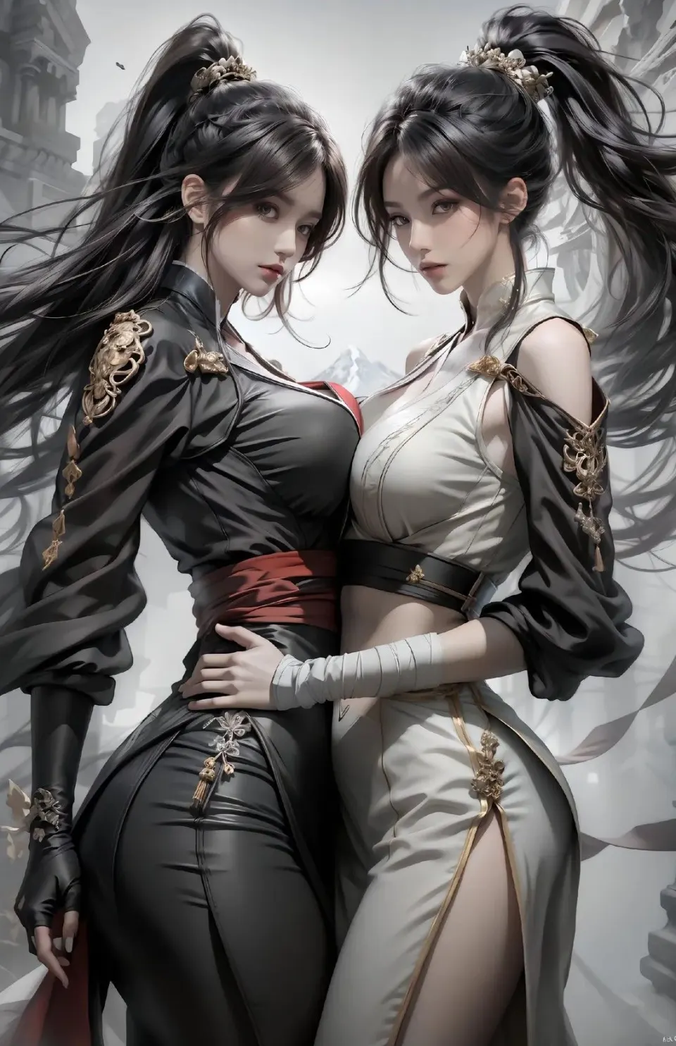 黑发幻想女性双人像