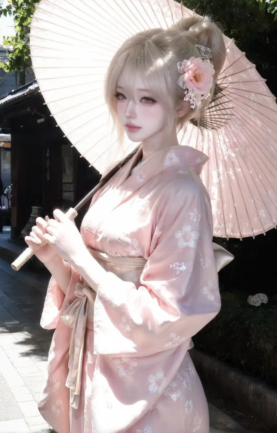 粉樱和服持伞少女