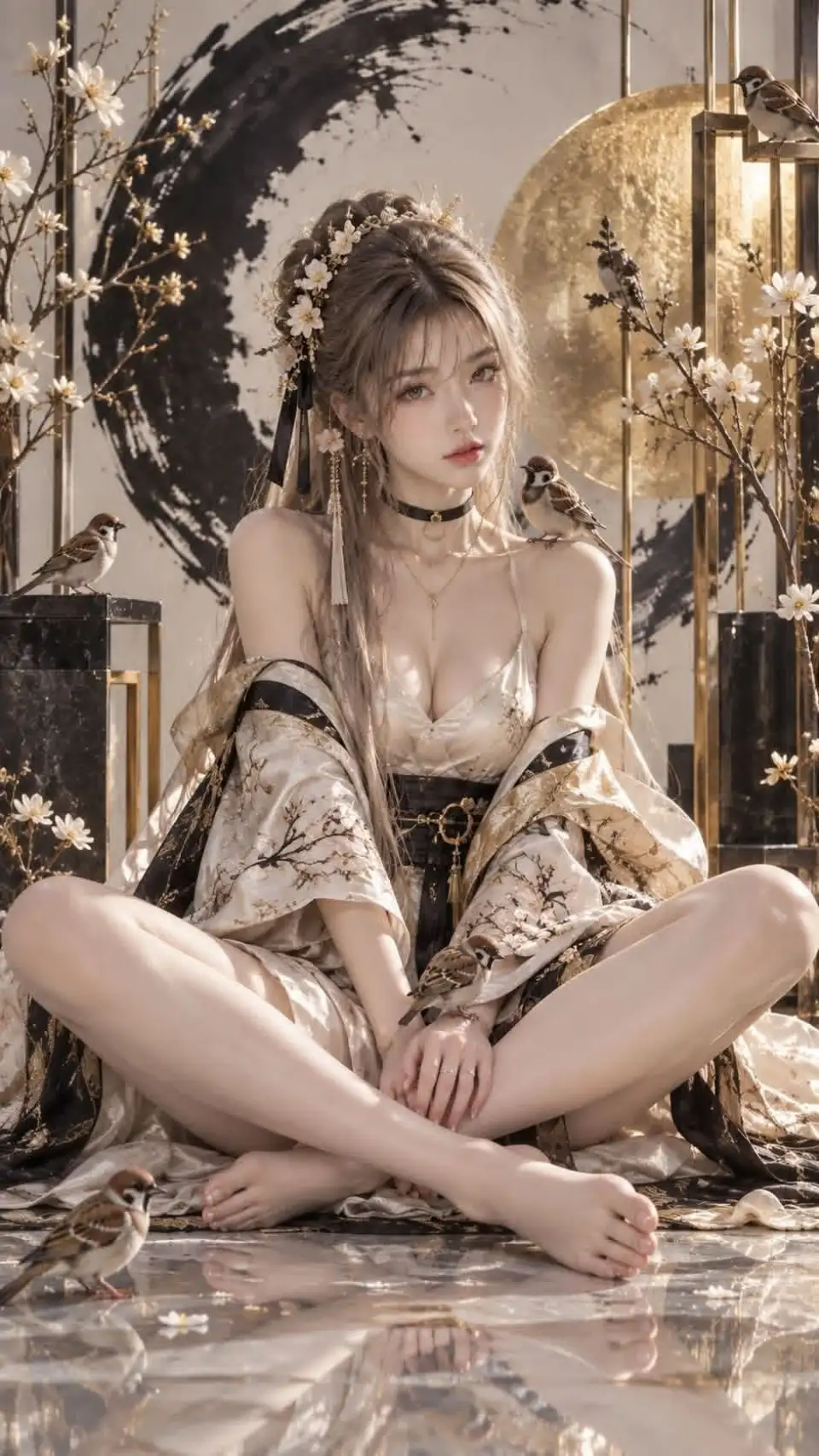 花鸟镜厅中的和风女性