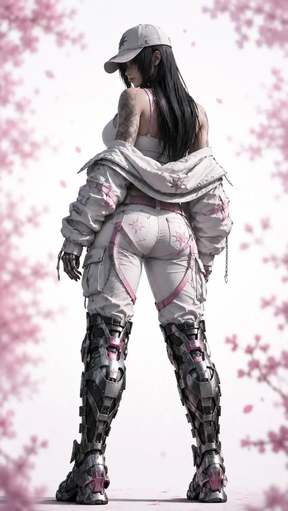 樱花树下的粉白机甲少女