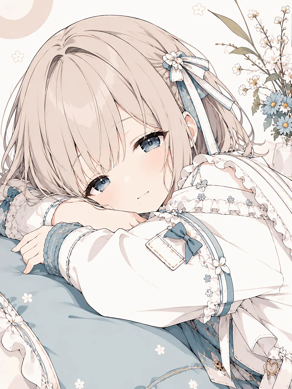 浅发少女洛丽塔卧室休憩
