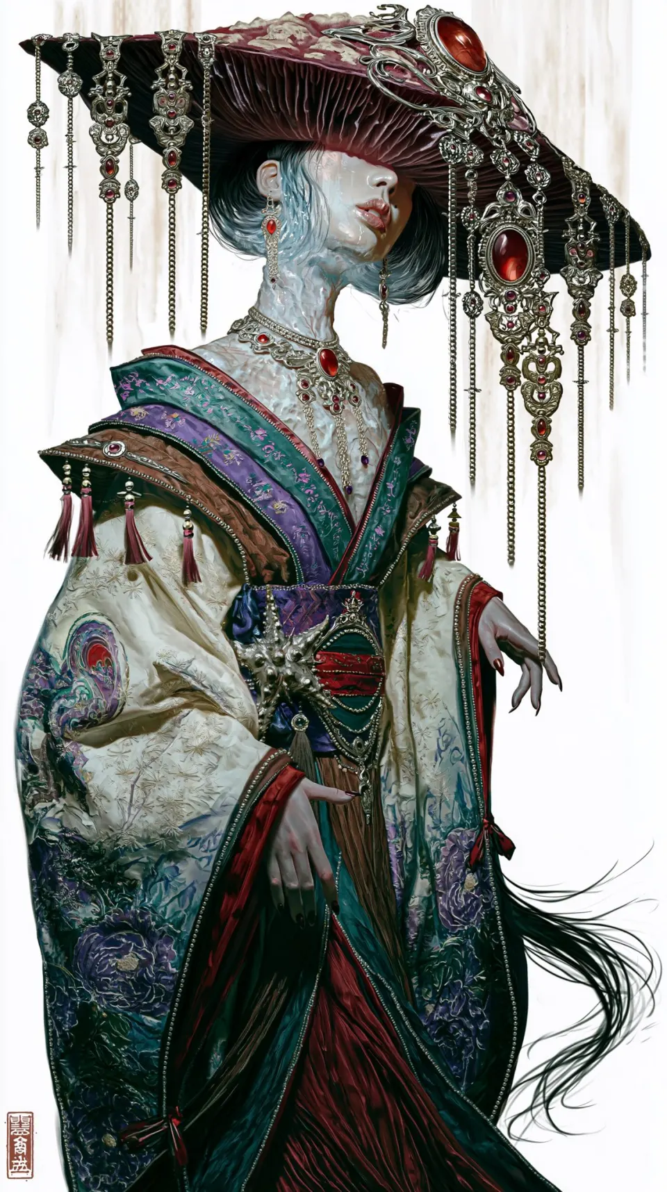 红宝垂帘华服仕女