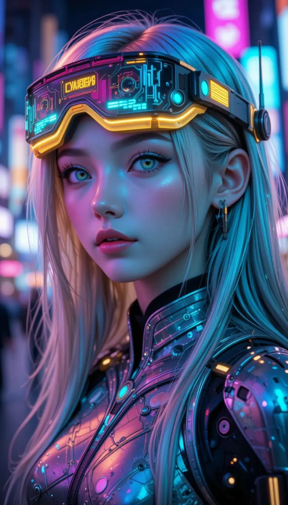 霓虹光影下的赛博朋克少女