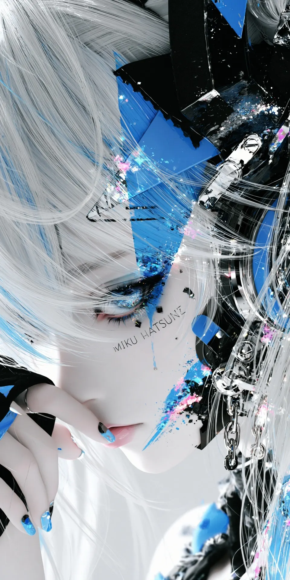赛博初音：蓝黑故障艺术肖像