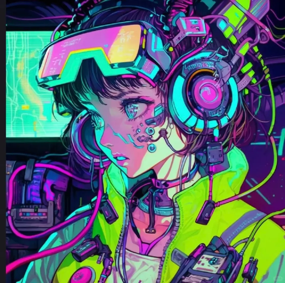荧绿设备舱中的霓虹少女