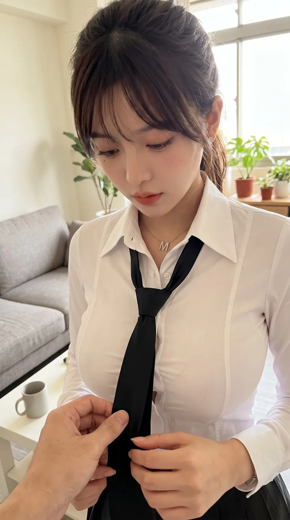 领带整理的近距离画面