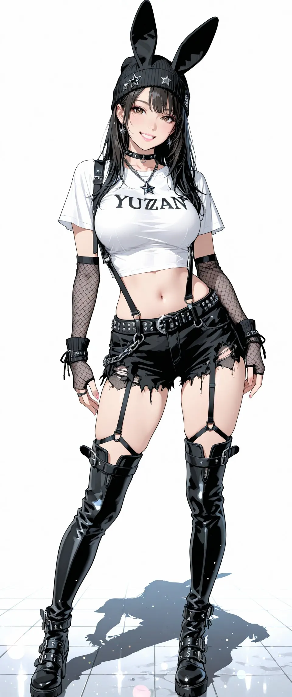 兔耳针织帽朋克风少女