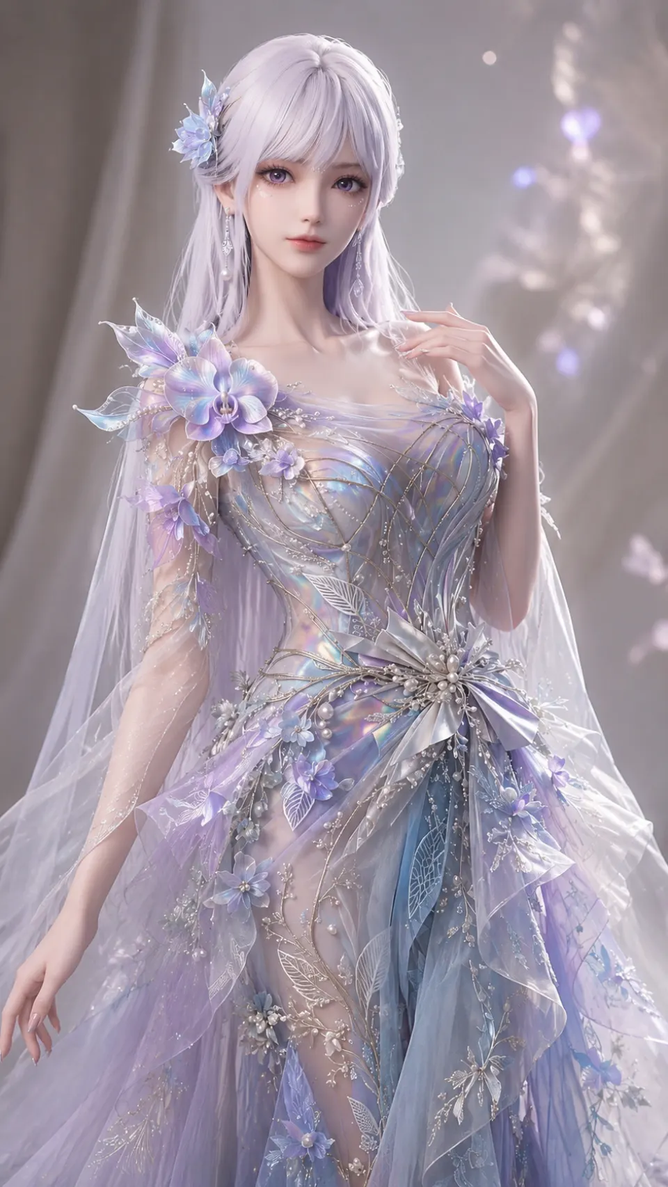 淡紫花饰礼服肖像