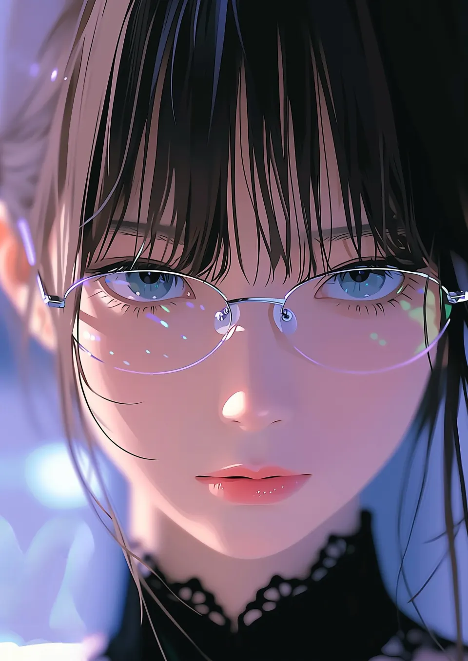 戴眼镜的动漫少女特写