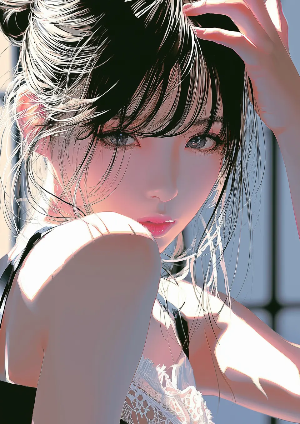 窗边逆光少女