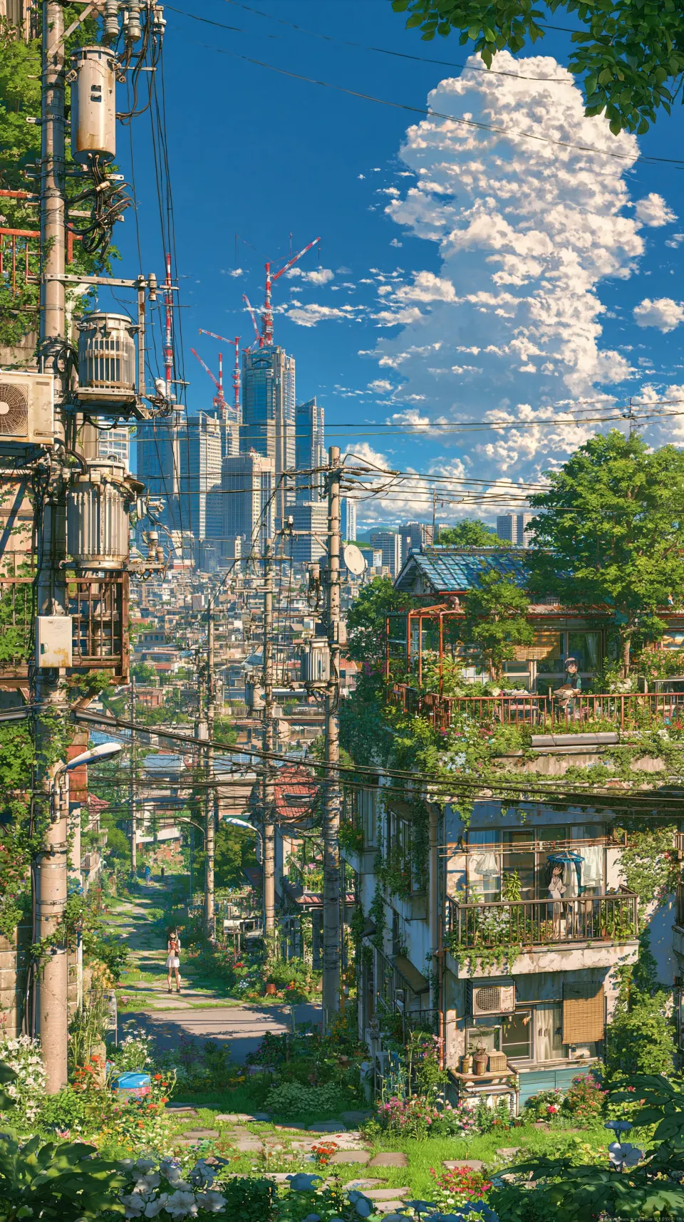 夏日绿意与都市远景