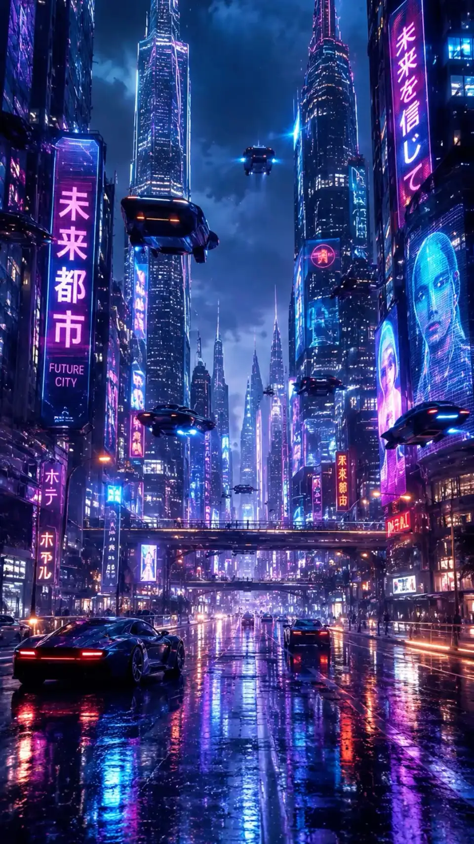 飞行车雨夜未来都市