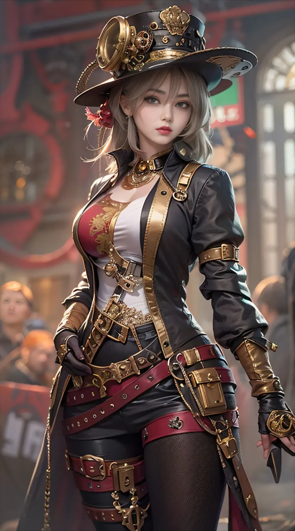蒸汽朋克风格金饰帽少女