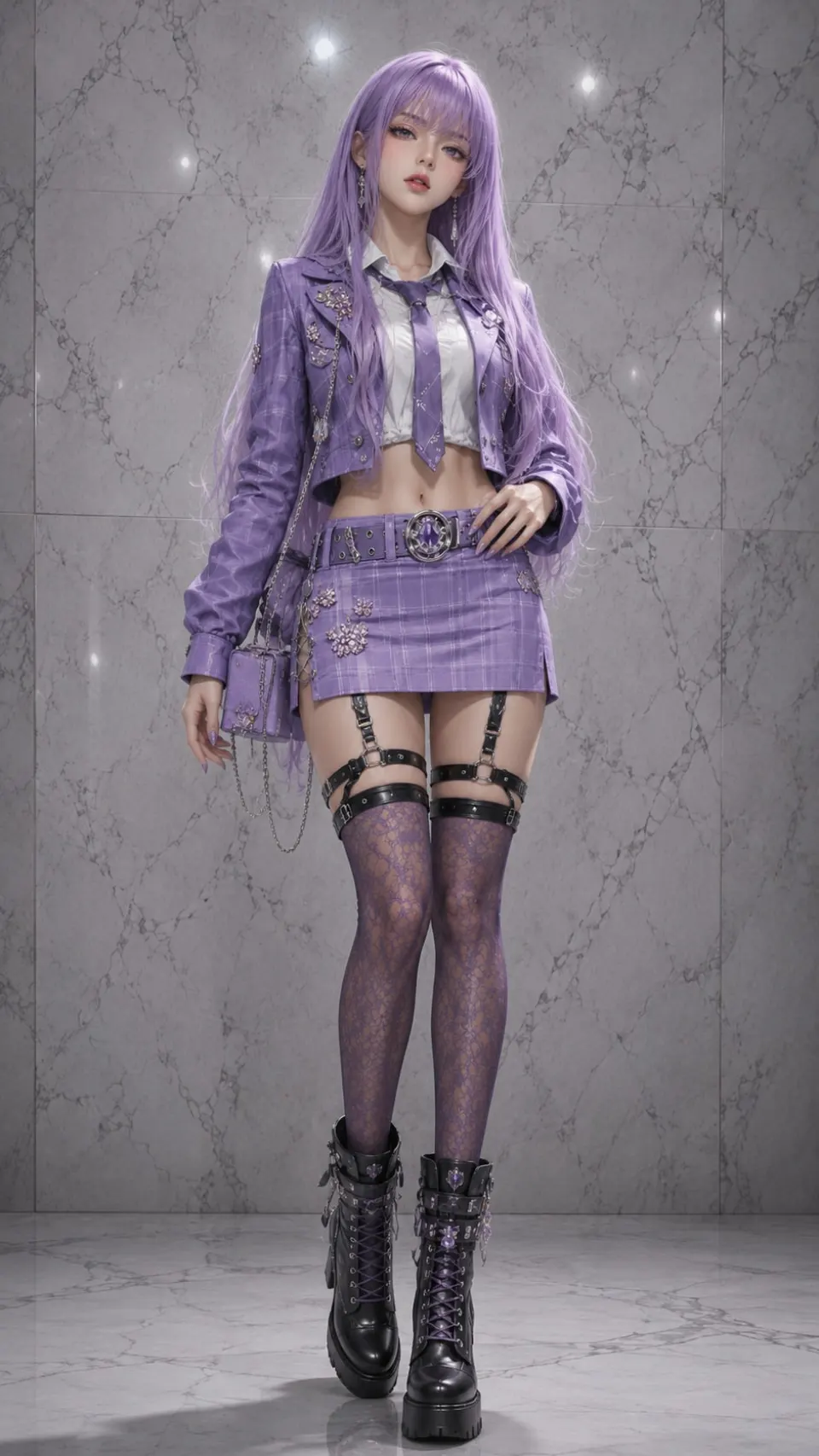 紫发少女朋克风穿搭