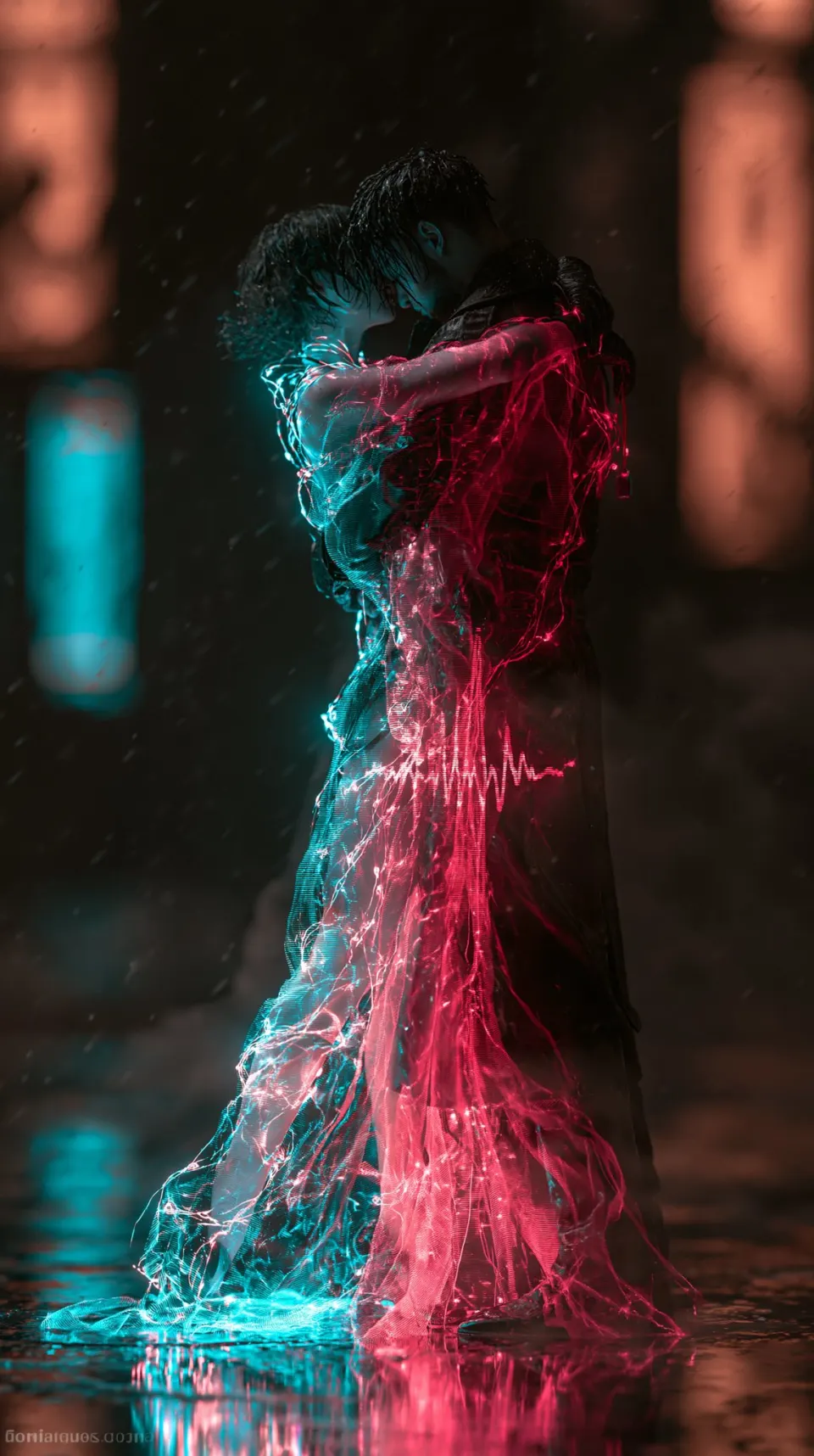 霓虹雨夜拥抱