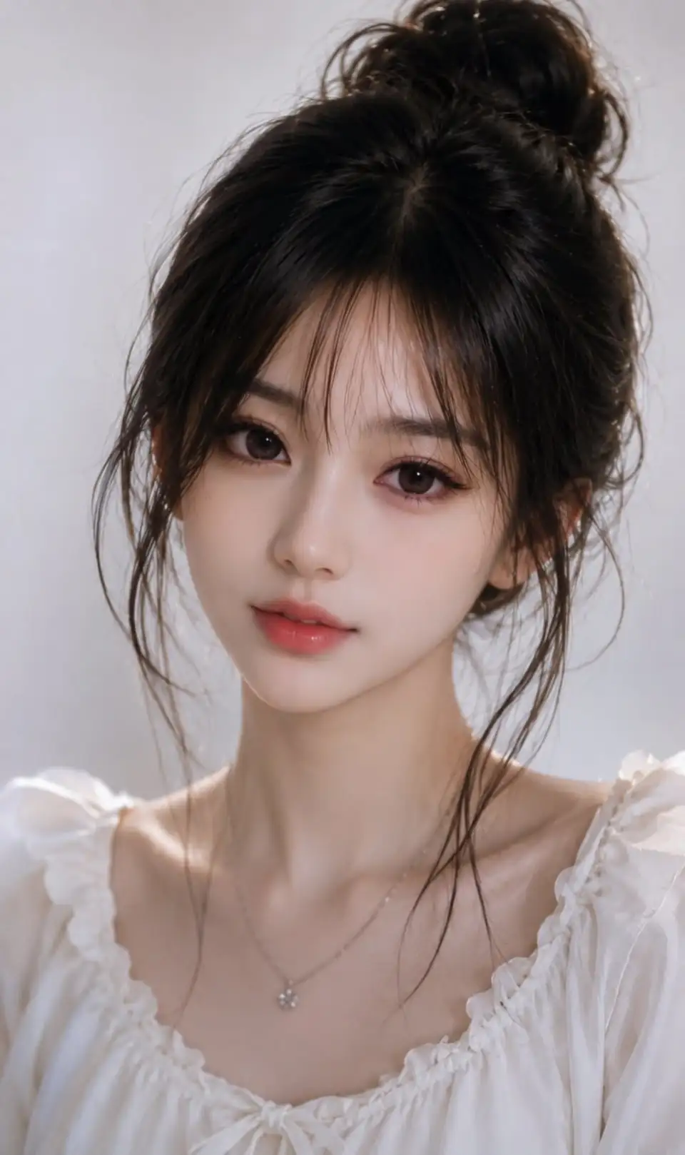白裙盘发少女