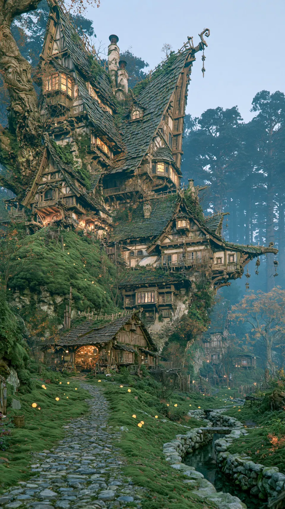 森林深处的奇幻树屋村落