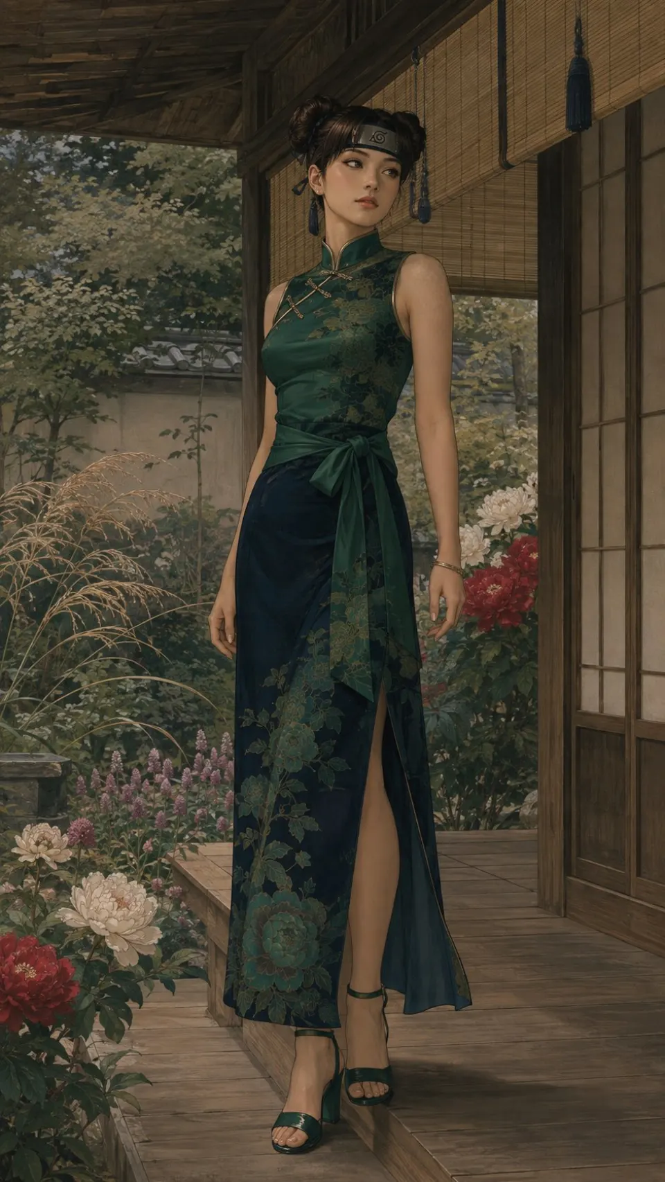 绿韵旗袍少女