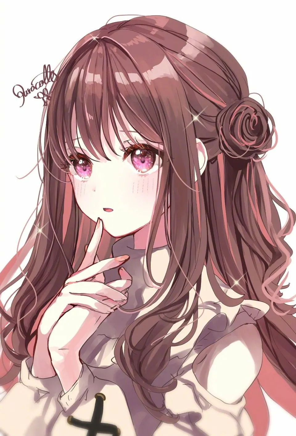 玫瑰发饰粉眸少女插画