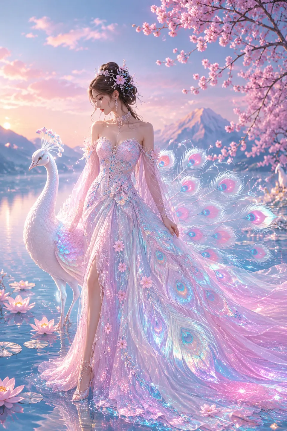 孔雀湖畔的樱花礼服少女