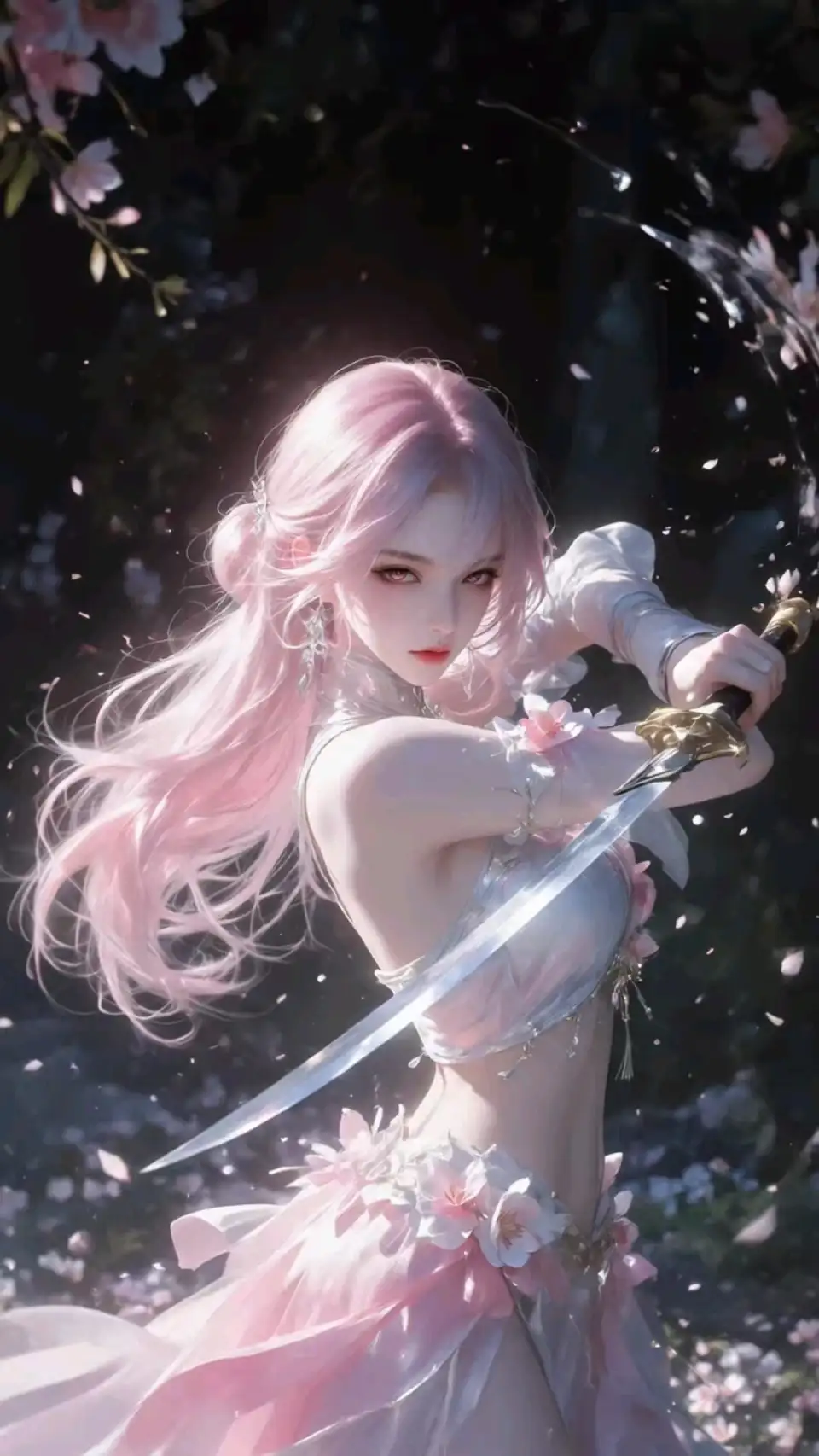 樱花中的粉发剑士
