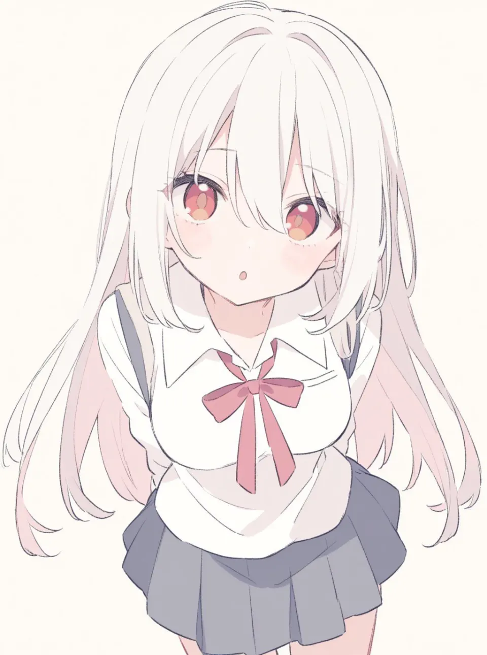 白发红瞳少女校服插画