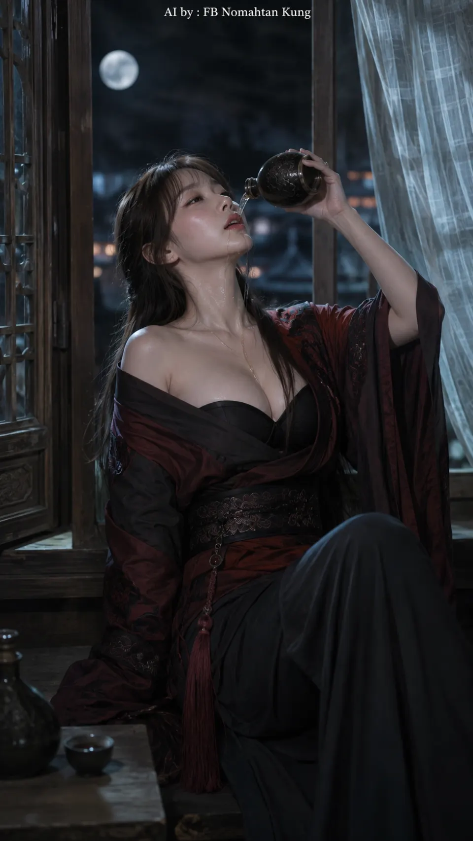 月夜窗边独酌