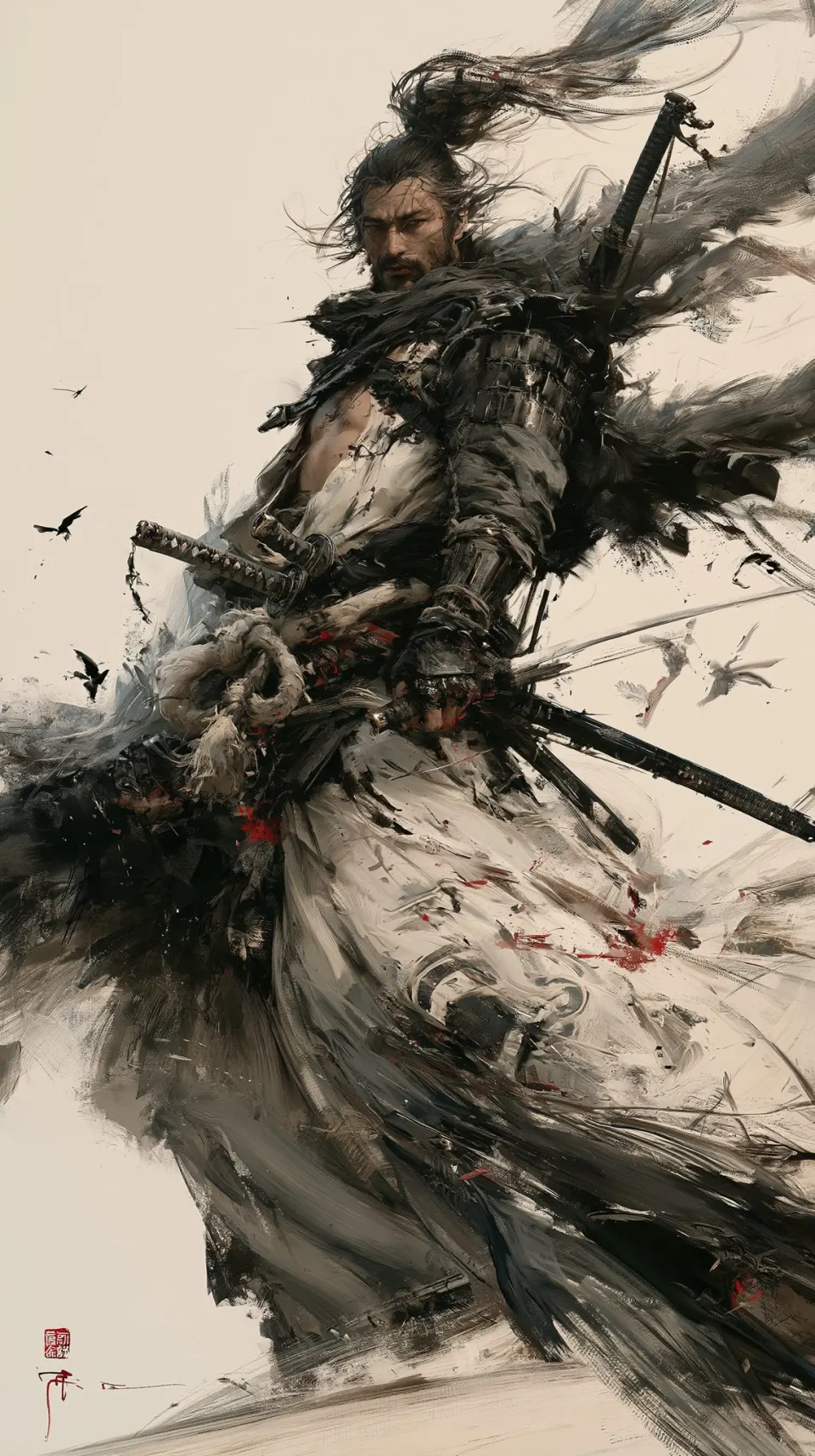 水墨风浪人武士