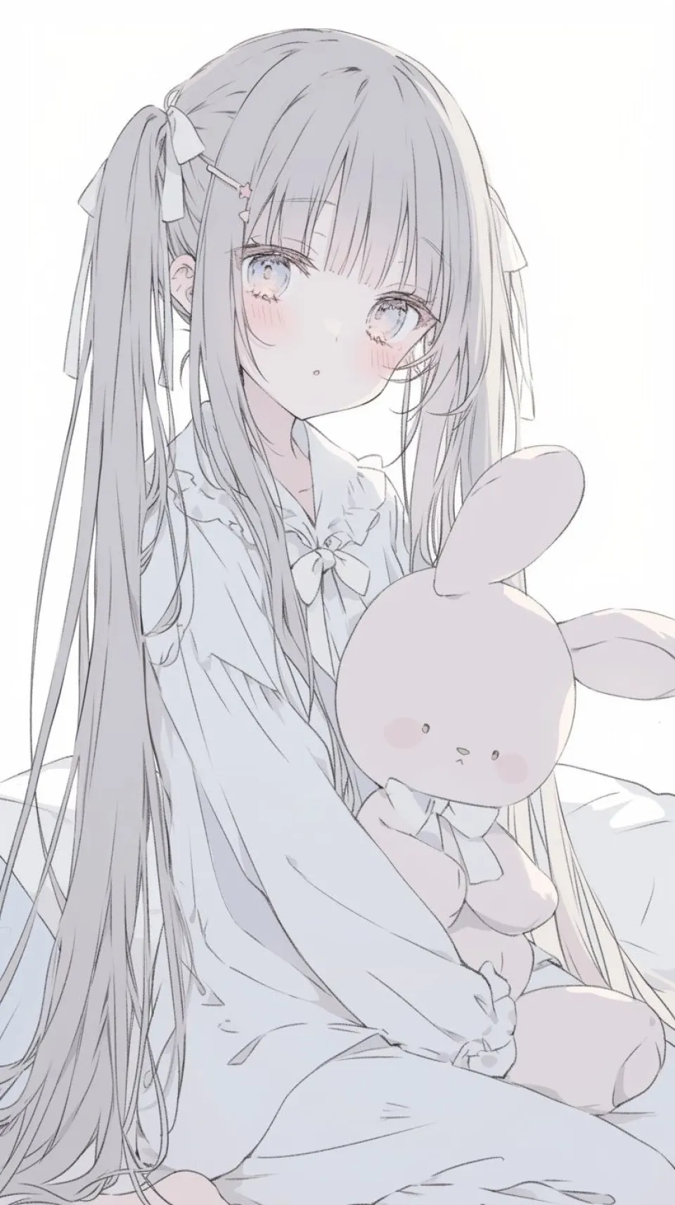 怀抱兔偶的银发少女