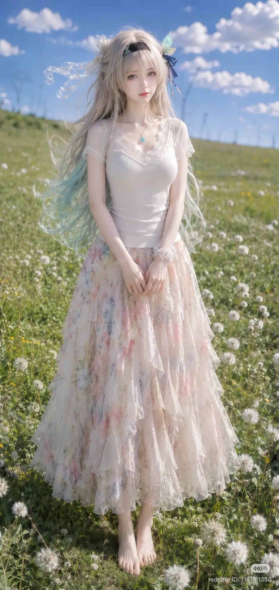 花田中的银发少女