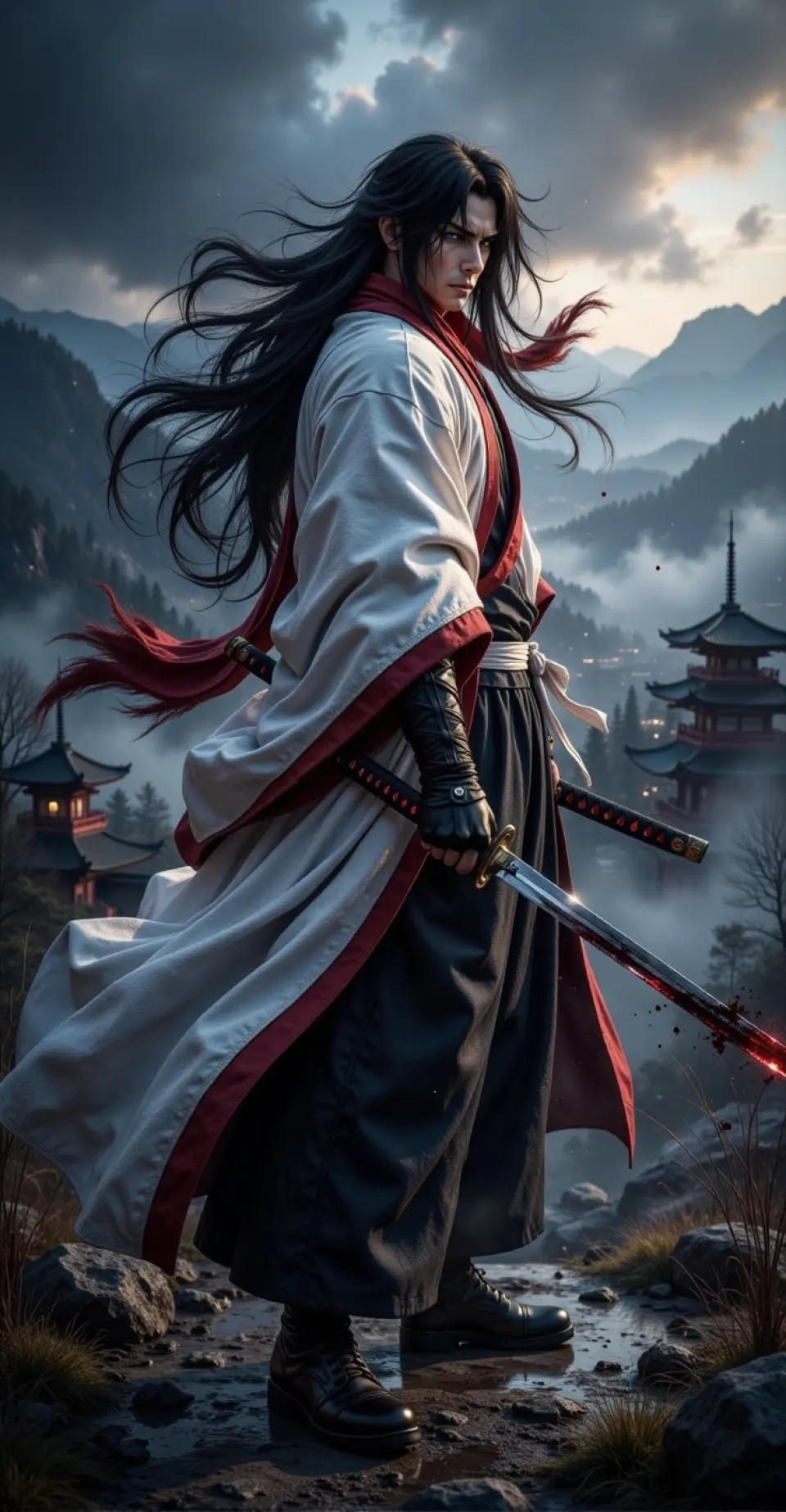 云雾山巅的持剑武者