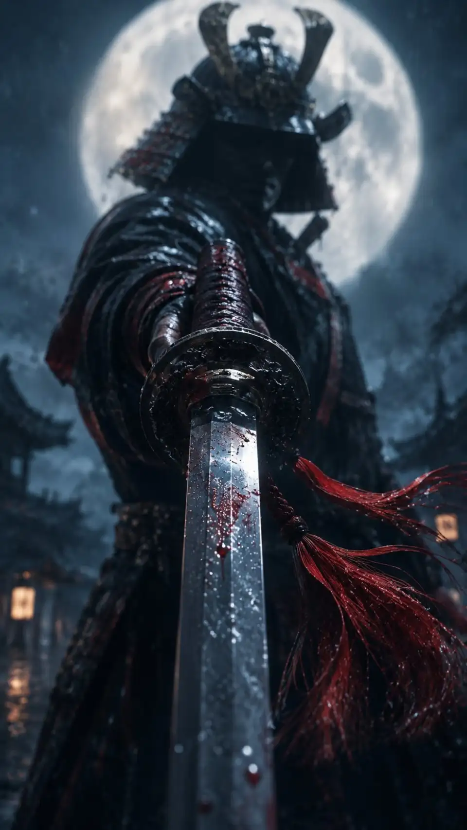 月下血色武士刀